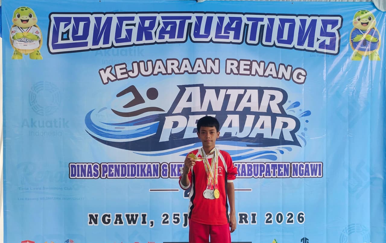 Antoni Putra Hanafi Raih Empat Medali di Kejuaraan Renang Pelajar se-Kabupaten Ngawi 2026